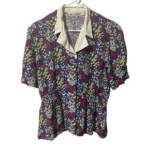 Ms Chaus Vintage Floral Button Down Top w/Collar